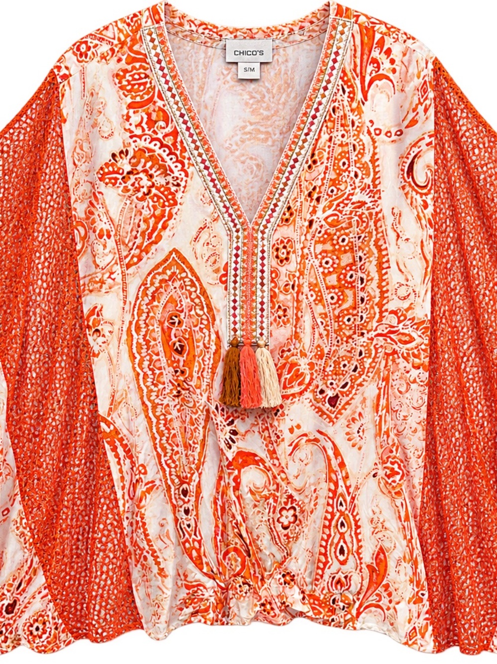 Chicos Women's Coral Paisley V-Neck Boho Top